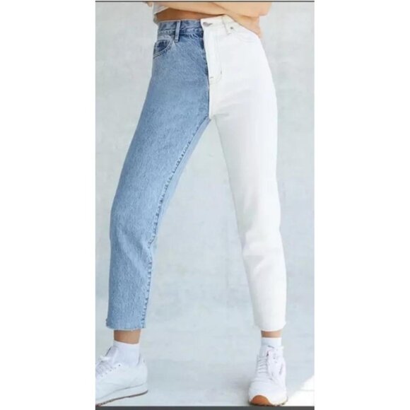 PacSun Women's Straight Jean 2 25 Blue White Leg High Rise Denim Wash - Picture 4 of 10